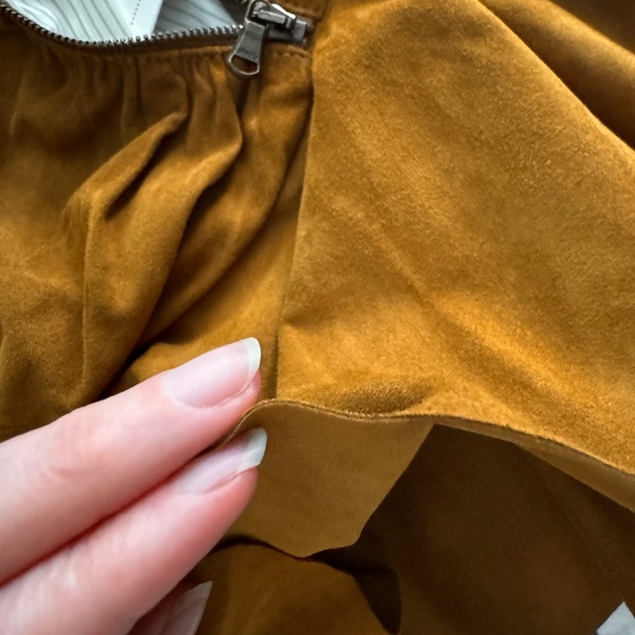 Veronica Beard XS Suede Skirt Short Gathered Brown Leather Mini NWT - Picture 9 of 11